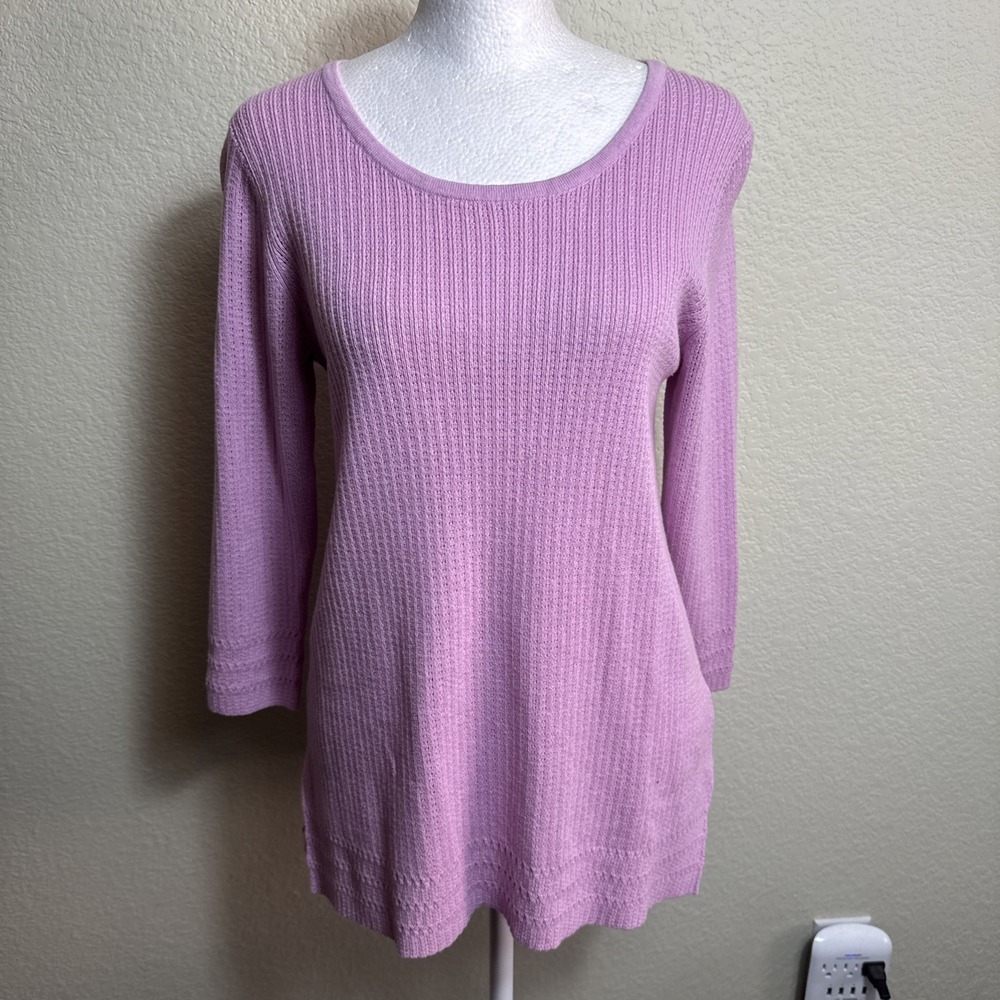 Soft Surroundings Sweater XS Pink Cotton Silk Knit Pullover Tunic 3/4 Sleeve Top
